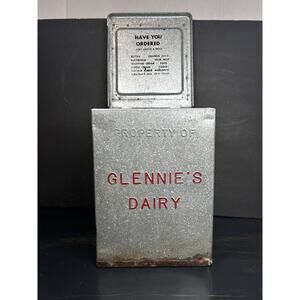 Vintage “ Glennie’s Dairy” Embossed Galvanized Dairy Box, Porch , Farm House .